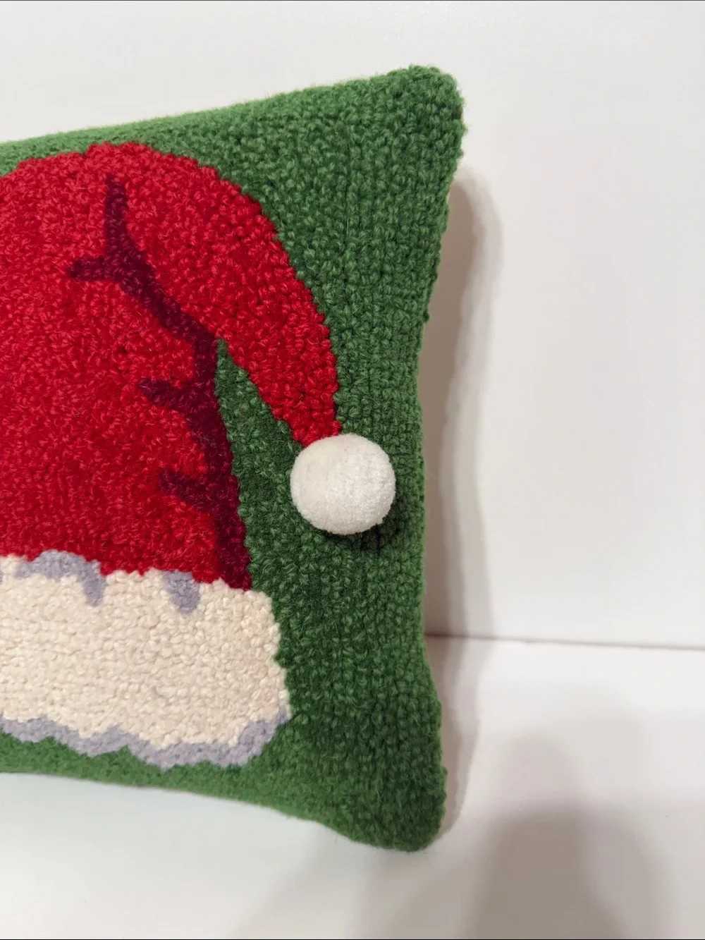 Santa Hat with Pom Pom Detail Wool Pillow